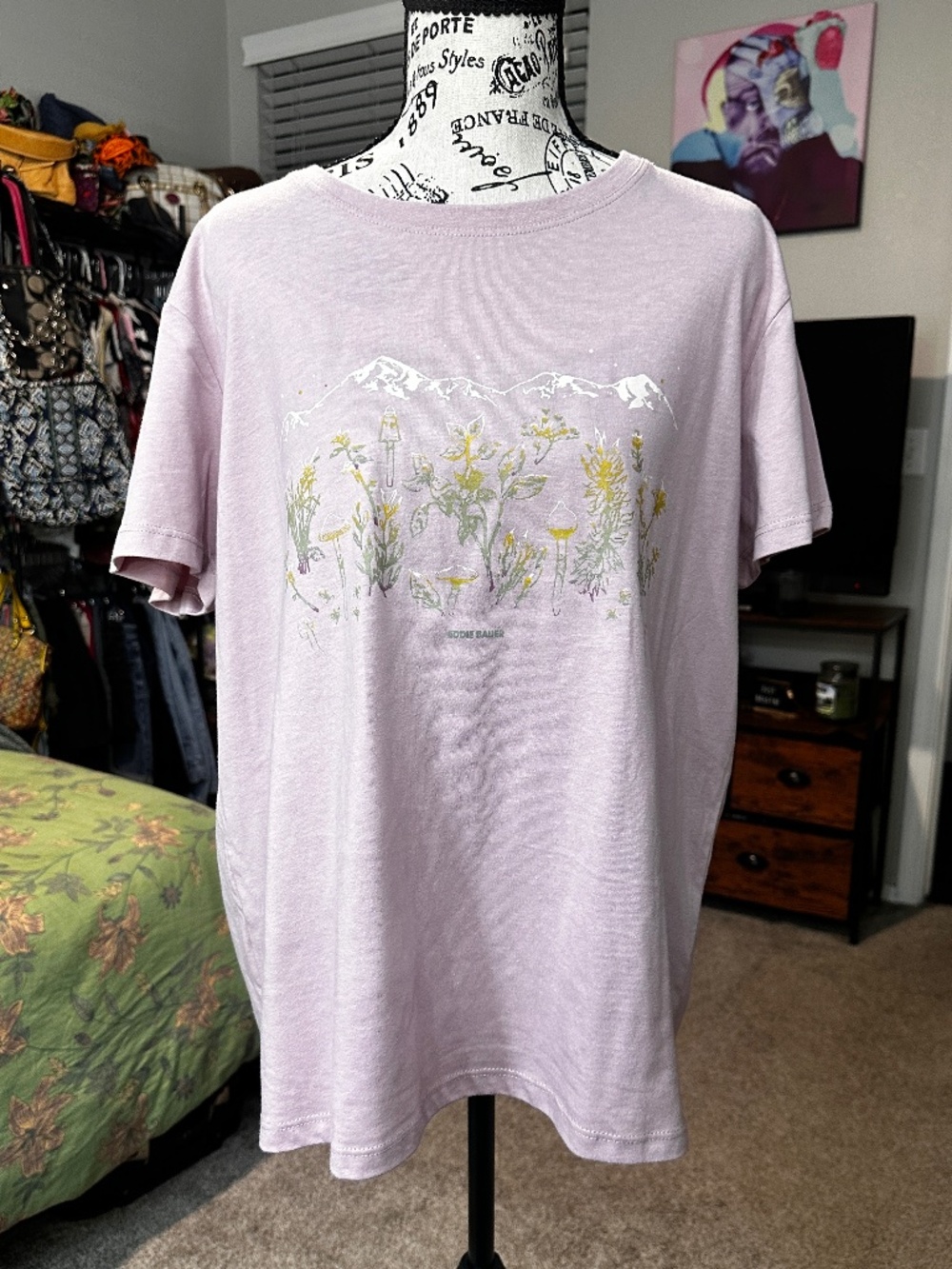 Eddie Bauer New w/ tags purple graphic tee with mountain and mushroom design